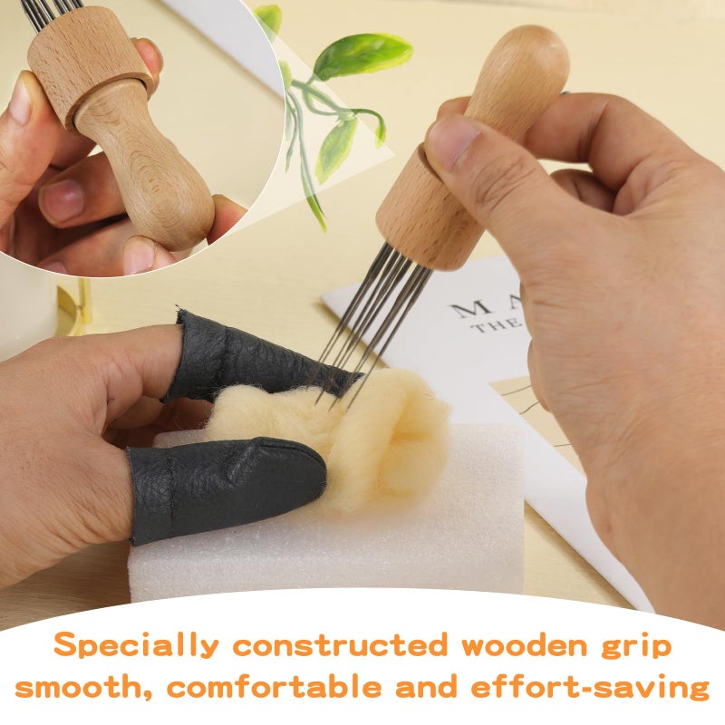 Mayboos Felting Needle with Eight Needles Tool,Craft Wool Felt Stitch Punch Tool with Solid Wood Handle Felting Eight Needles Tool with Finger Cots - Image 3
